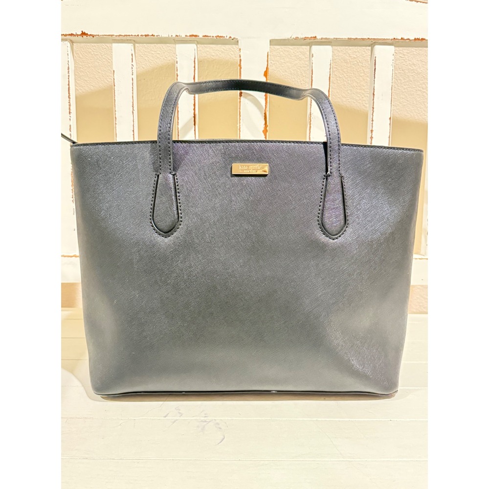 Kate Spade New‎ York Black Saffiano Leather Tote Bag Gold Tone Logo PXRU4545 - Picture 2 of 15
